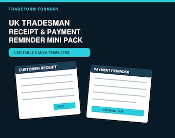 Vorlagen für Quittungen und Zahlungserinnerungen für Handwerker in Großbritannien | Bearbeitbare Canva-Geschäftsformulare | Digitaler Download
