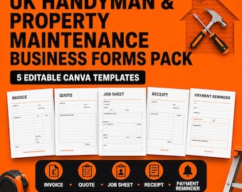 Formularpaket für Handwerker und Hausmeister in Großbritannien | Angebotsformular | Auftragsformular | Bearbeitbare Canva-Vorlagen