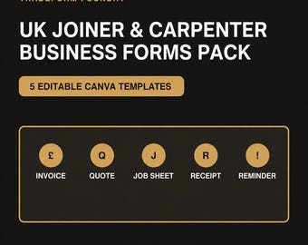 Formularpaket für Schreiner und Zimmerleute in Großbritannien | Rechnung, Angebot, Arbeitsauftrag, Quittung | Bearbeitbare Canva-Vorlagen