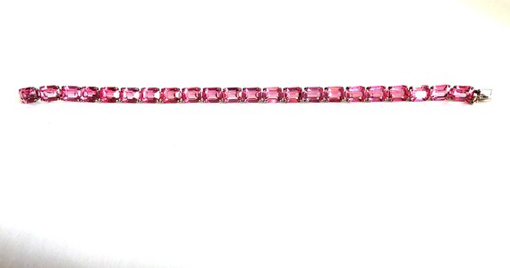 Art Deco Era Pink Emerald Cut Crystal Bracelet - image 2