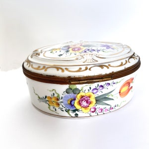 French Porcelain Large Hand Painted Dresser Trinket Box