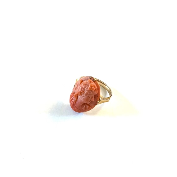 Genuine Coral Cameo and Yellow Gold Victorian Ring
