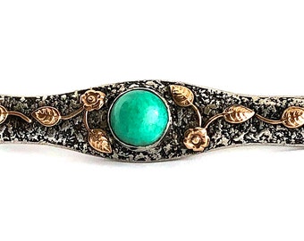 Arts and Crafts Era Sterling, Gold, and Art Glass Brooch