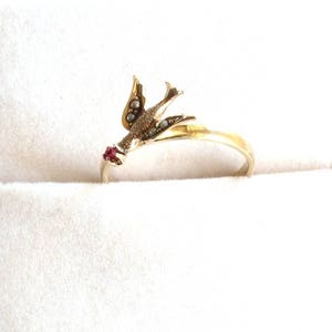Victorian Gold Bird, Ruby, and Pearl Ring