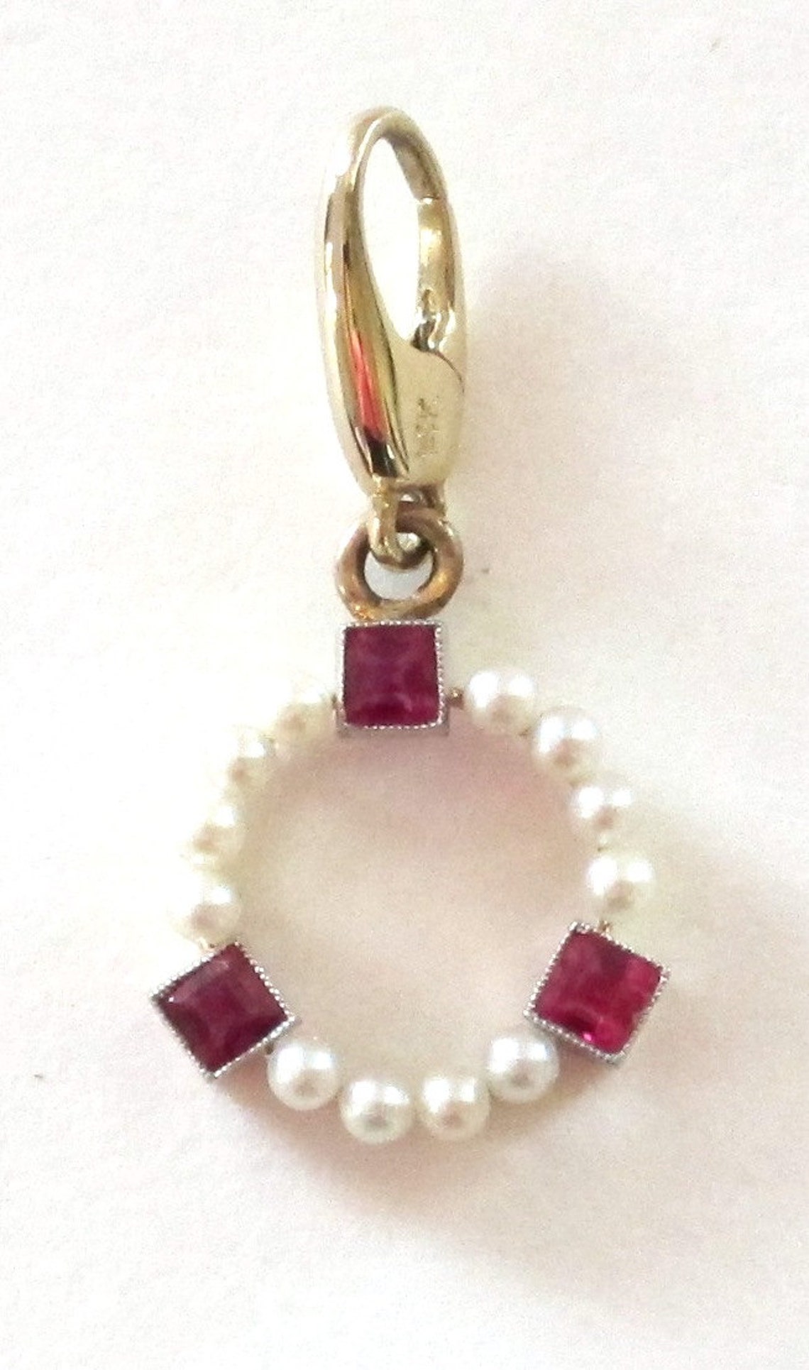 Pearl and Ruby Antique Charm Pendant Necklace Etsy