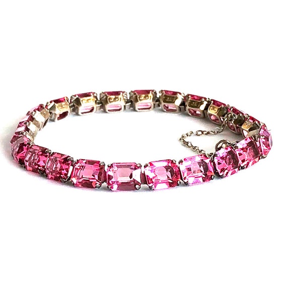 Art Deco Era Pink Emerald Cut Crystal Bracelet - image 1