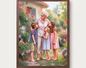 Gift for Grandma, Grandma Portrait, Portrait from Photo, Watercolor Grandma Portrait, Gift from Grandchildren, Personalized Portrait