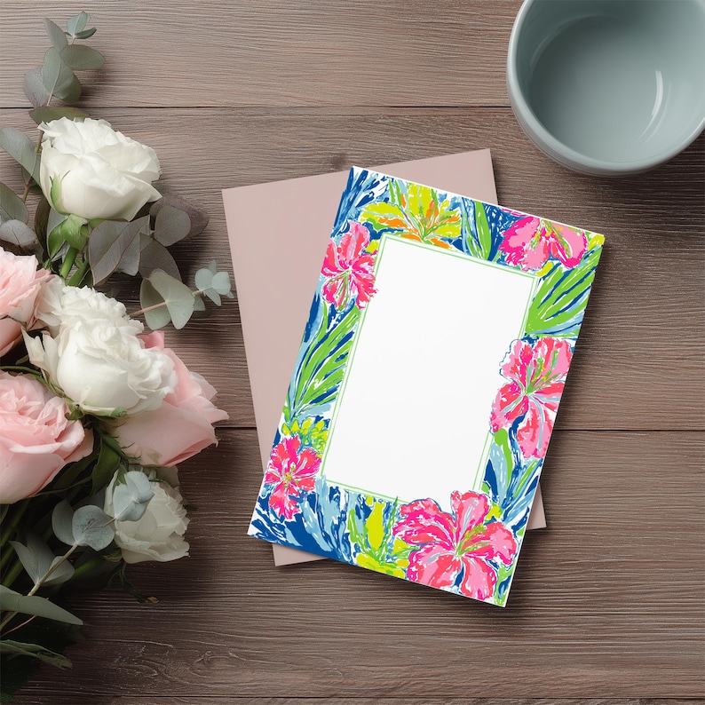Preppy Tropical Floral Border PNG Watercolor Summer Invitation Frame ...