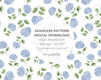 Hydrangea Floral Seamless Pattern: Watercolor Chinoiserie Print (PNG)