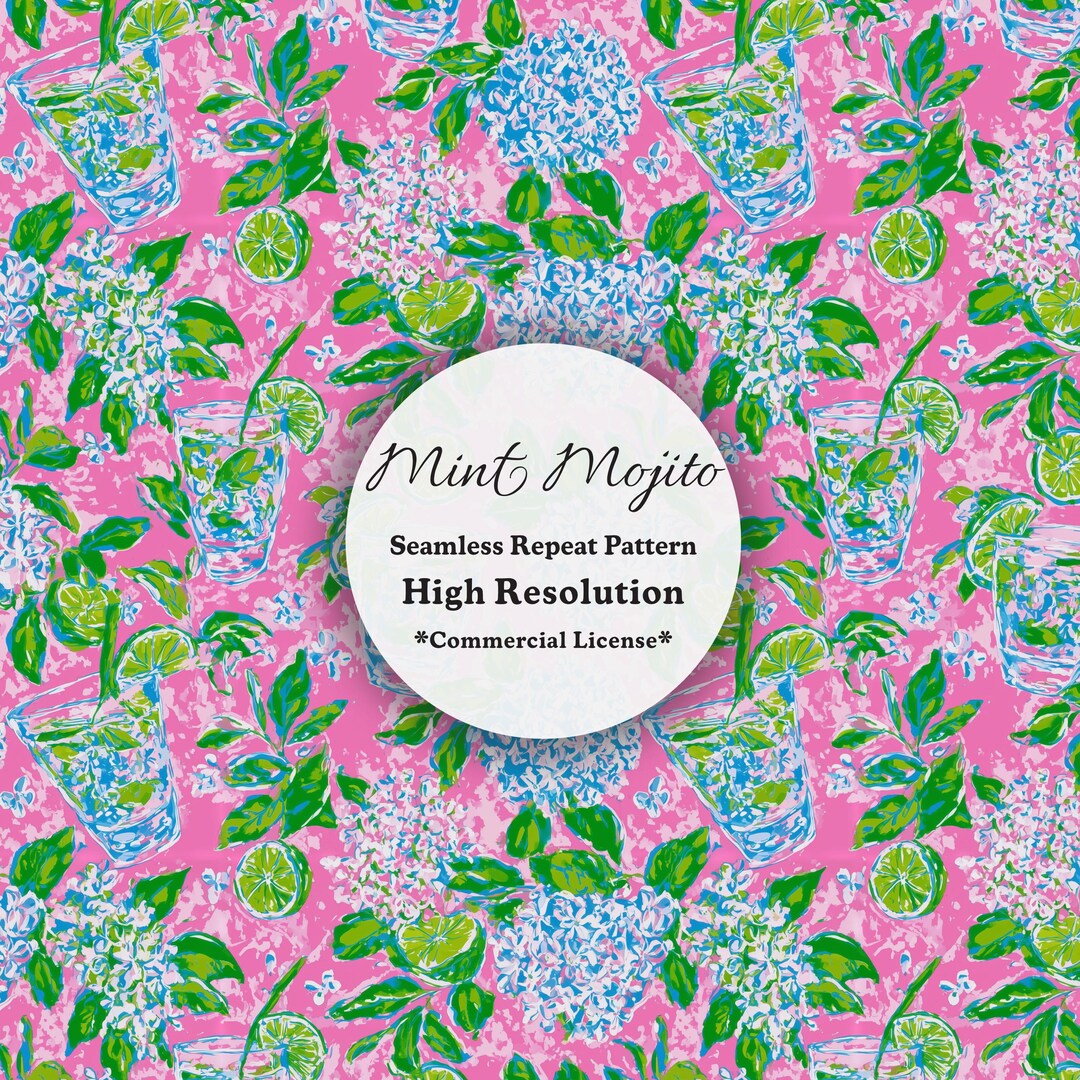Mint Mojito Seamless Repeat Pattern Preppy Lime Pink Cocktail Summer ...