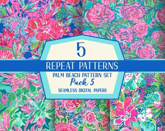 INSTANT DOWNLOAD Seamless Tropical Patterns 1, Preppy, Prep, Watercolor ...