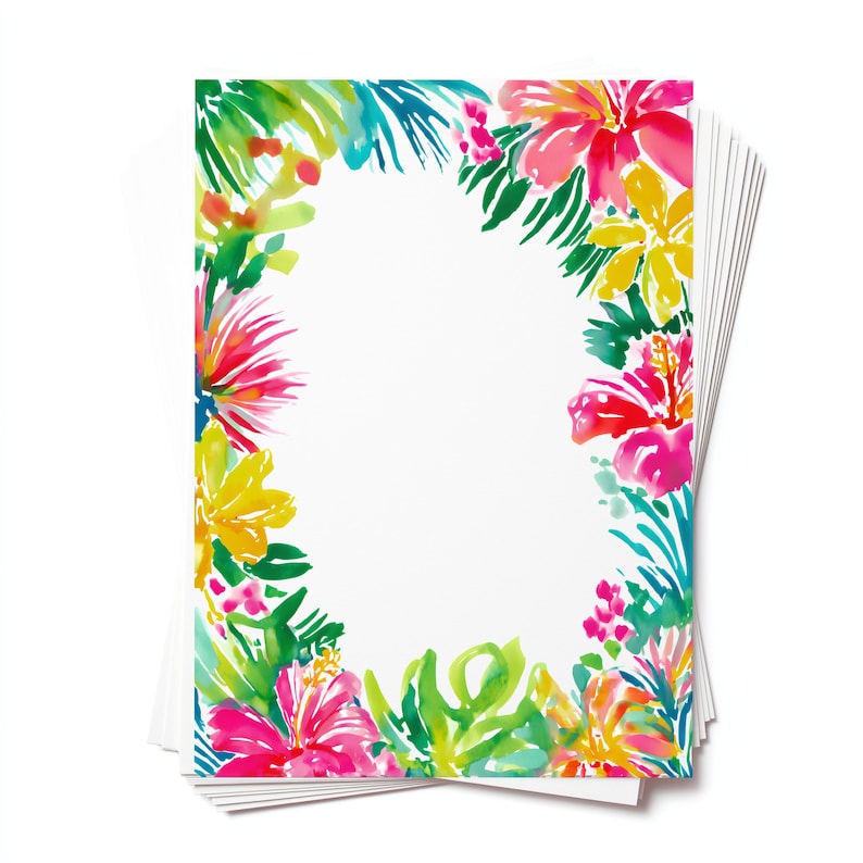 Tropical Watercolor Floral Frame Printable 5x7 Preppy PNG Summer ...