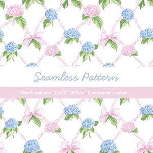 Pastel Hydrangeas Blue Toile de Jouy seamless Pattern Coquette Digital Paper: Chinoiserie Floral