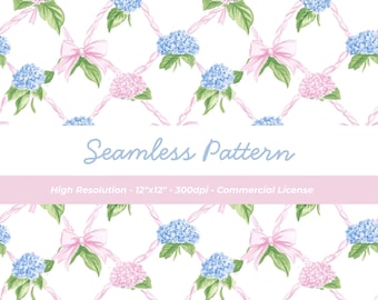 Pastel Hydrangeas Blue Toile de Jouy seamless Pattern Coquette Digital Paper: Chinoiserie Floral