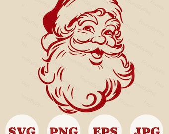Lachende kerstman SVG, retro kerstoverzicht, vintage vakantiesublimatie, png jpg