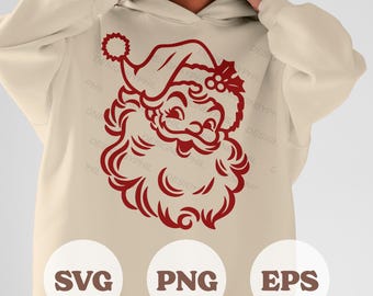 Retro kerstman gezicht SVG, vintage kerstoverzicht, klassieke clipart png, ontwerp vakantiesublimatie
