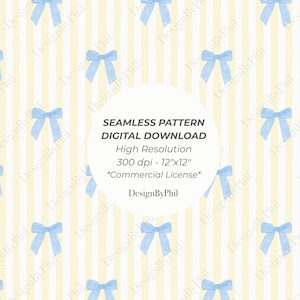 Yellow Stripe Bow Seamless Pattern: Coquette Chinoiserie Digital Paper (PNG)