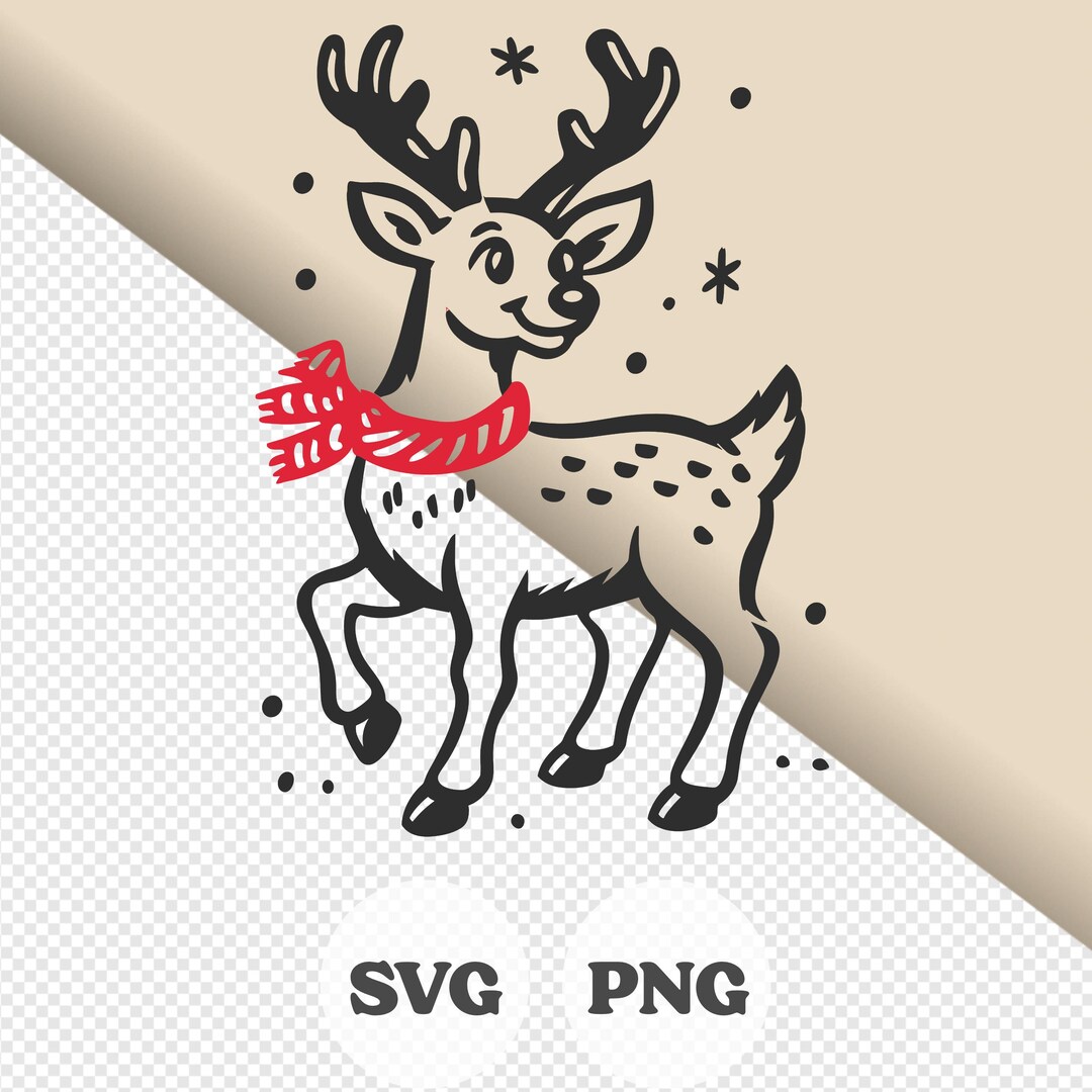 Retro Reindeer SVG, Vintage Christmas Outline, Classic Clipart PNG ...