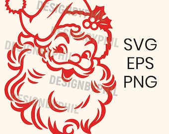 Retro kerstman gezicht SVG, vintage kerstoverzicht, klassieke clipart png, ontwerp vakantiesublimatie