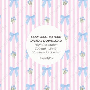 Coquette Pink Floral Stripe Digital Paper: Chinoiserie Bow Pattern (PNG)