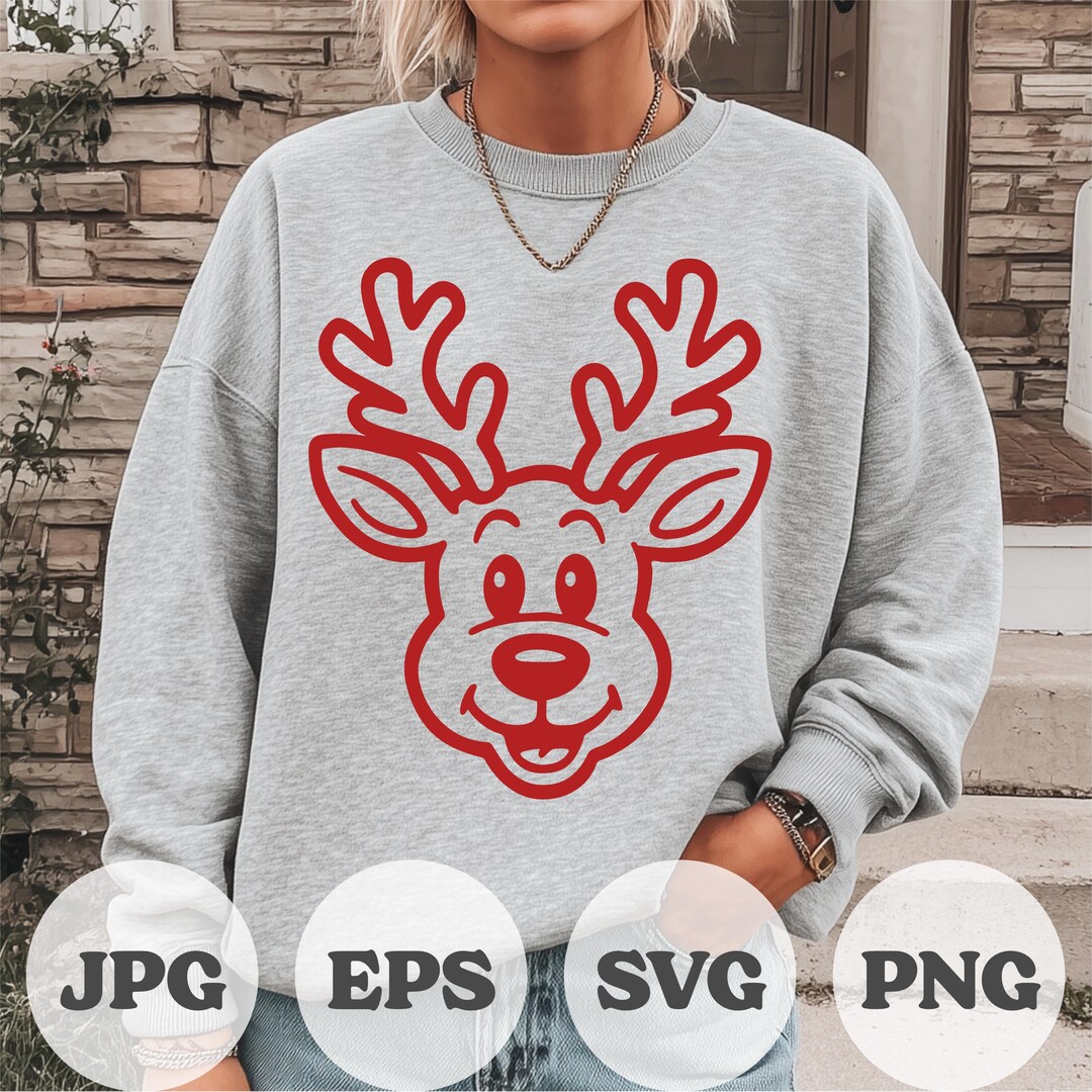 Retro Reindeer SVG, Vintage Christmas Outline, Classic Clipart PNG ...