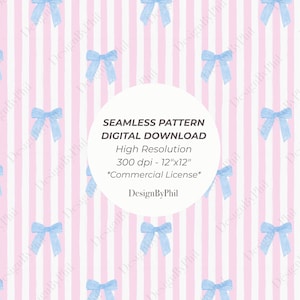 Pink Stripe Bow Seamless Pattern: Coquette Chinoiserie (PNG Digital Download)