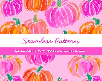 Pink & Orange Pumpkin Seamless Pattern: Preppy Fall Digital Paper (12x12 PNG)
