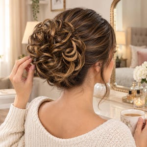 Messy Curly Hair Bun Scrunchie – Synthetic Updo for Women