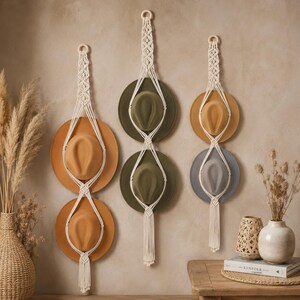 Perchero de pared de macramé estilo bohemio – Soporte de cuerda de algodón beige