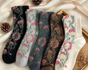 Calzini da donna in cotone senza cuciture, stile vintage, a metà polpaccio, traspiranti, neri, color kaki scuro, perfetti per primavera e autunno, ideali come regalo di Halloween.
