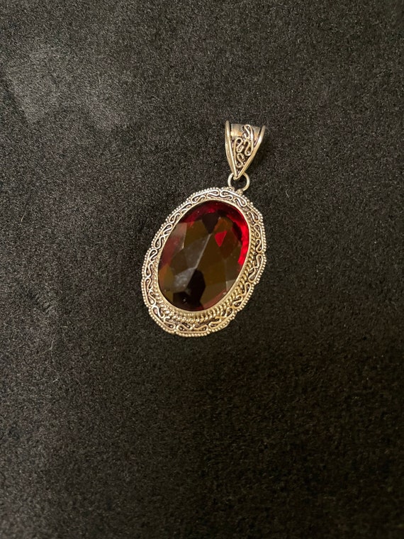 Red Glass Stone & 925 Silver Necklace Pendant