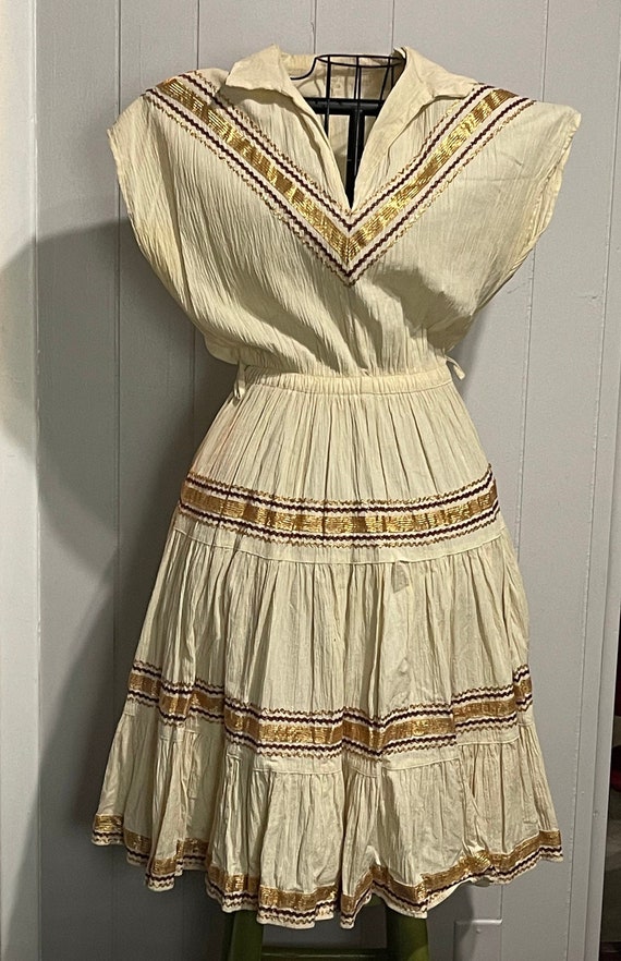 Beige Gold and Brown Square Dance dress