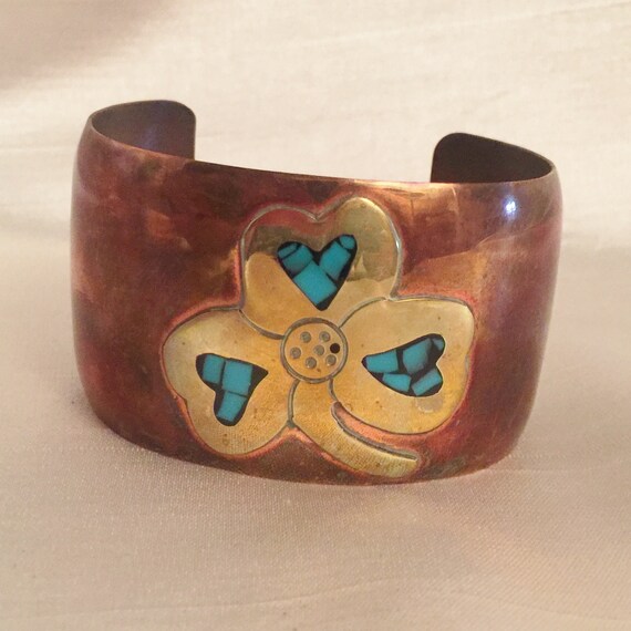 Copper Brass Turquoise Cuff Bracelet