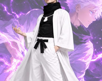 Anime Inspired White Kimono Costume, Custom Made Coat and Trousers, Handmade Cosplay Outfit for Conventions