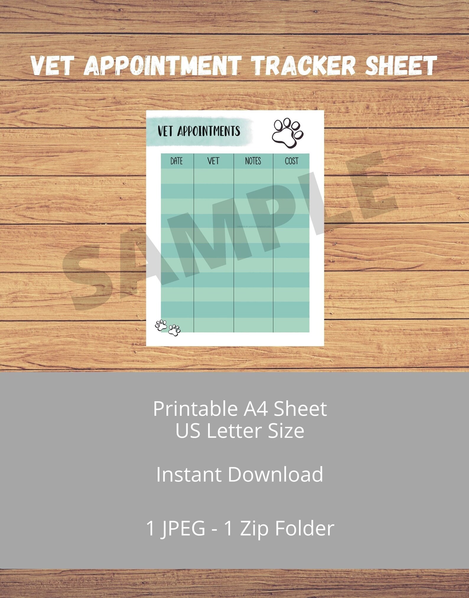 Printable Vet Appointment Reminder Dog Cat Health Record Etsy