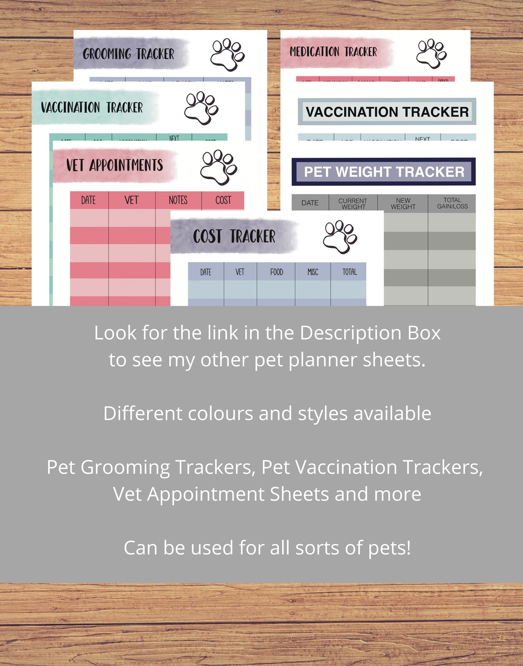 Purple Pet Planner Printable, Pet Care, Dog Food Tracker, Cat Planner