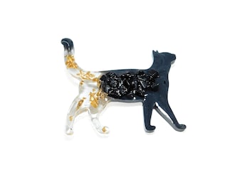 Pick a Style: Handmade Epoxy Resin Cat Brooch Rhinestone Obsidian Quartz Gemstone Kitty Lapel Bag Pin Feline Accessory Jewelry Mother Day