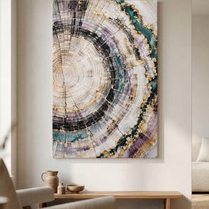 Tree Ring Geode Canvas Print, Agate Slice Wall Art, Emerald Green Gold Abstract Decor, Modern Luxury Nature Artwork for Living Room