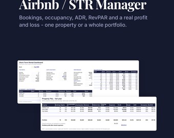 Hoja de cálculo para la gestión de alquileres vacacionales en Airbnb: seguimiento de beneficios, ocupación, ADR, RevPAR (descarga digital).