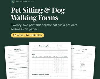 Formularios imprimibles para cuidado de mascotas, paquete de formularios para negocios de paseo de perros / 22 Formularios para cuidadores de mascotas: Admisión de clientes, registro de visitas, autorización veterinaria, factura / A4 + Carta