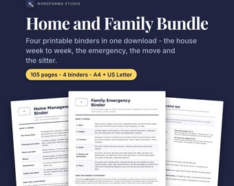 Home Management Binder Bundle, Printable Household Planner, Cleaning Schedule, Family Emergency Binder, Moving Checklist, Sitter Forms