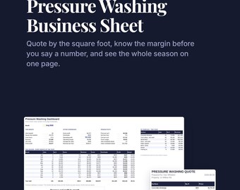 Hoja de cálculo para negocios de lavado a presión, calculadora de presupuestos, seguimiento de trabajos (Google Sheets/Excel)