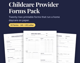 Paquete de formularios para guardería en el hogar, formularios imprimibles para proveedores de cuidado infantil, inscripción, hojas diarias, informe de incidentes, registro de comunicación con los padres (PDF)