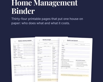 Carpeta de organización del hogar, planificador doméstico, cronograma de limpieza, planificador de comidas, presupuesto (PDF imprimible)