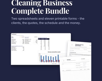 Paquete para empresas de limpieza: Rastreador de clientes, calculadora de presupuestos, formularios (descarga digital)