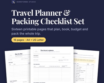 Travel Planner Printable, Trip Itinerary Template, Vacation Packing List, Travel Budget, Family Holiday Organizer, Road Trip PDF
