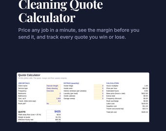 Plantilla para calcular presupuestos de limpieza, hoja de cálculo para estimar precios de limpieza del hogar, control de márgenes (Excel/Google Sheets)