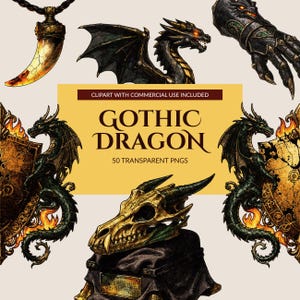 Gothic Dragon Lore PNG Collection, Medieval Fantasy Ephemera, Dark Alchemy Artifacts (Digital Download)
