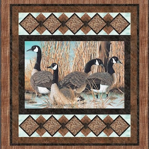 Picture This Quilt Pattern. King, Queen, Throw. Northcott Geese, Wilmington Moose