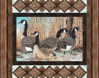 Picture This Quilt Pattern. King, Queen, Throw. Northcott Geese, Wilmington Moose